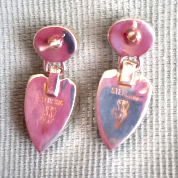 BLUE AND GREEN TURQUOISE STERLING SILVER EARRING'S - Picture 2 of 6